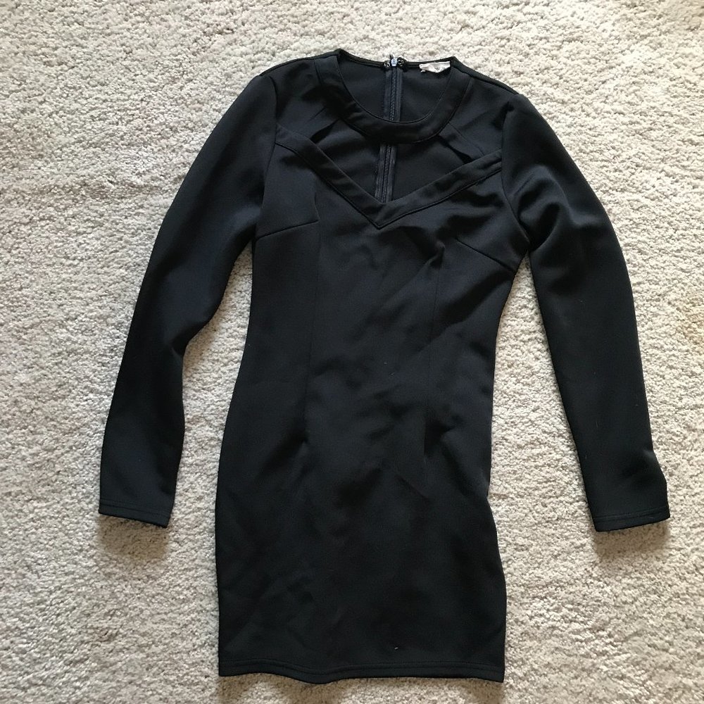 Tobi Long Sleeve Bodycon Black Dress with V-neck